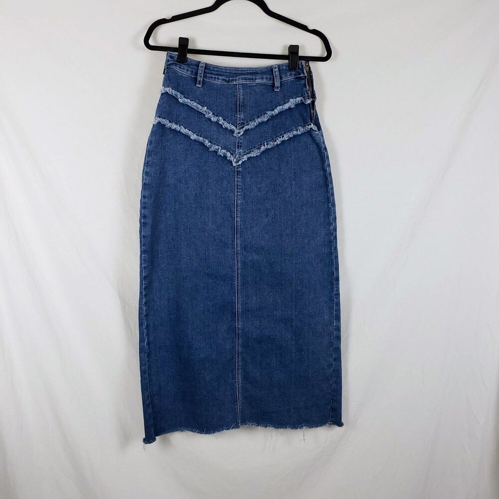 Princess Polly Western Denim Maxi Pencil Skirt Womens 4 Y2K Blue Back Slit